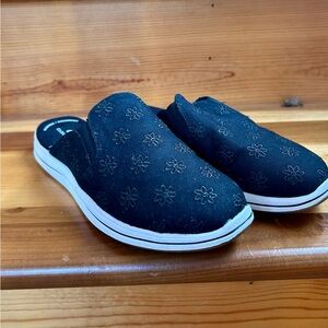 Clarks Black Slip-On Shoes with Floral Design